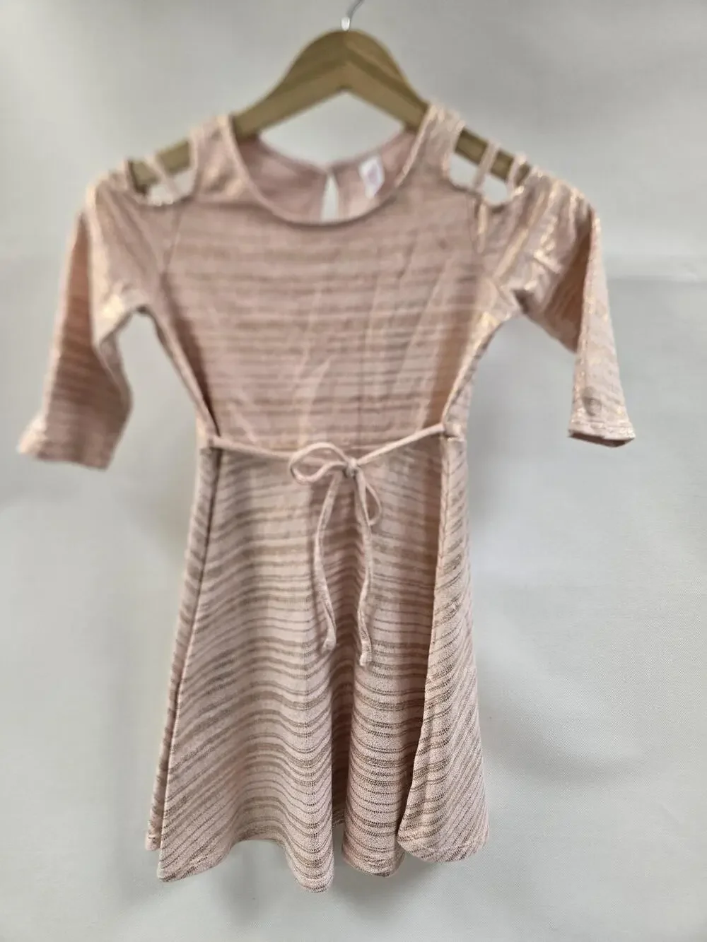 Justice Dress Girls Size 12 Metallic Stripe Long Sleeve Cold Shoulder Keyhole